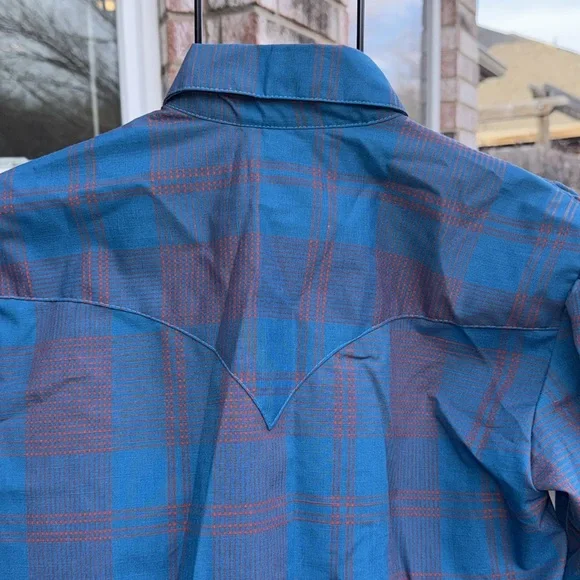 Nos Vintage Rockmount 38 Teal Rust Plaid Pearl Snap Blouse USA made - Picture 7 of 9